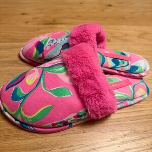 Lilly Pulitzer Pink Floral Faux Fur Slide Slippers | Women’s 7–8